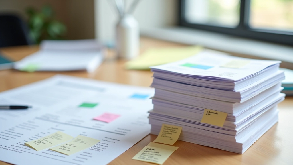 Více smluv a dohod naskládaných na sobě s poznámkami